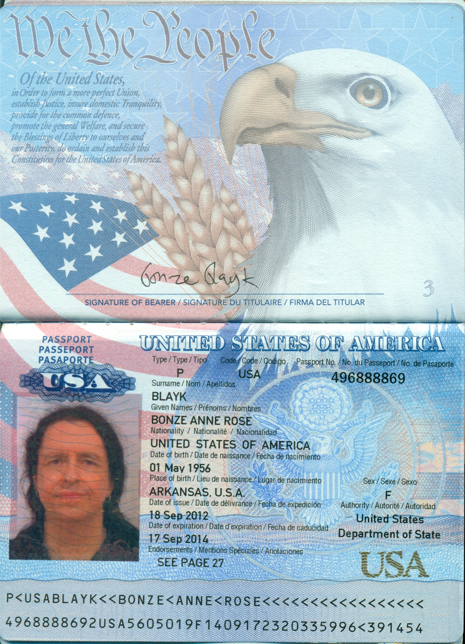 ./2012-09-18 - Bonze Anne Rose Blayk - Sex - F - US Passport - TWO year passport.jpg